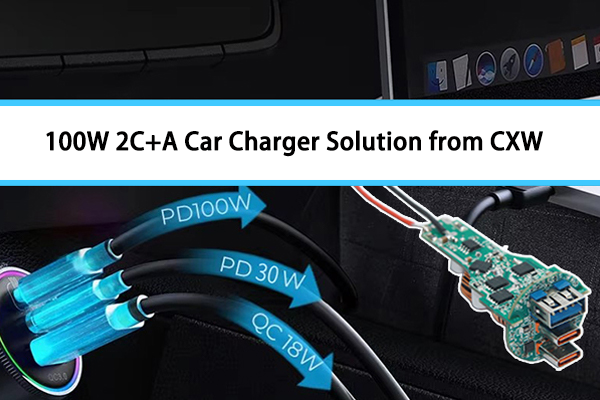 High-Efficiency 100W Dual-C and Single-A Port Car Charger Fast Charging Solution